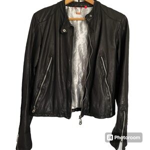 Black Doma moto leather jacket, size large